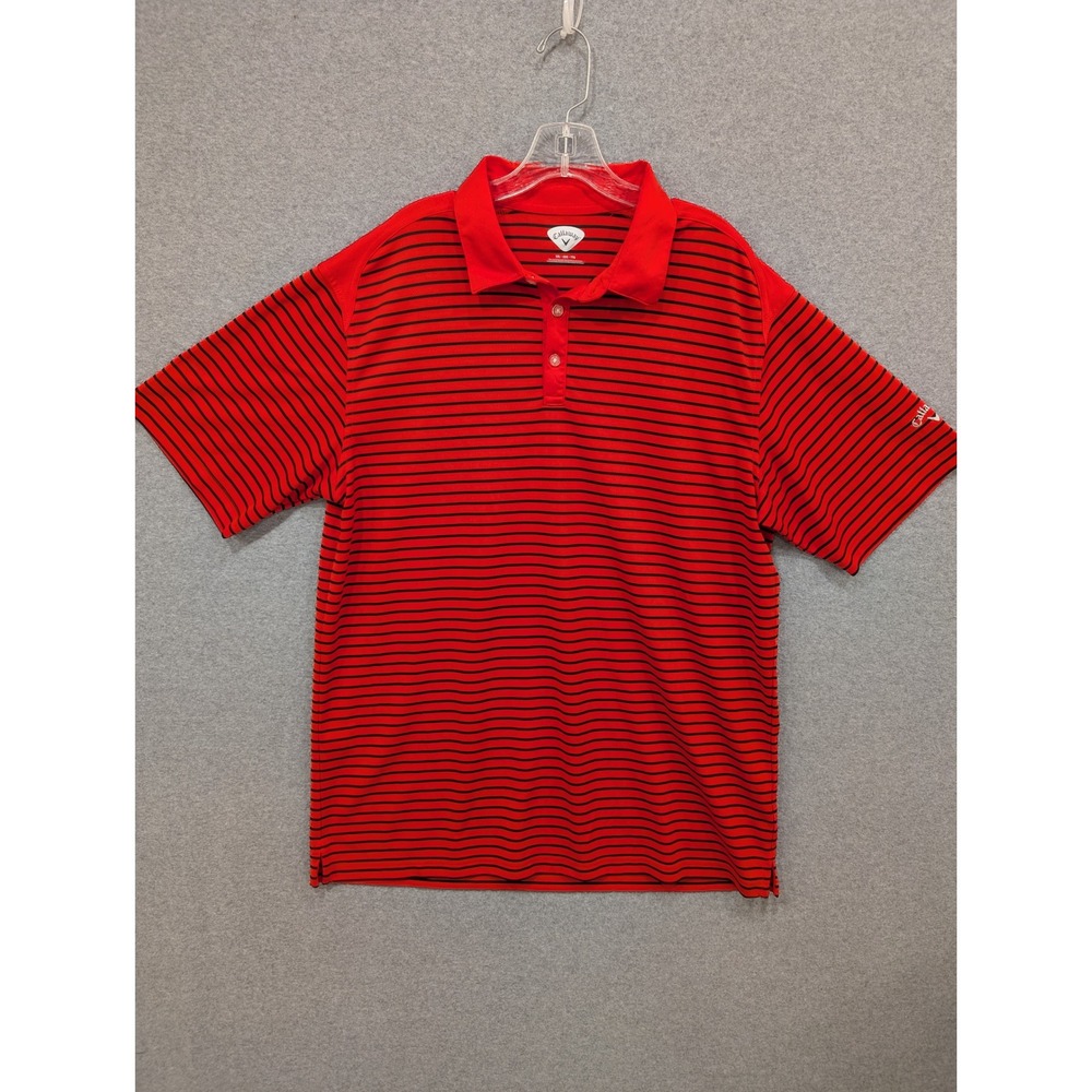 Callaway Golf Polo Shirt Mens XXL Red Black Striped Short Sleeve - Picture 1 of 5